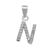 Load image into Gallery viewer, Sterling Silver Small Initial &quot;N&quot; CZ Rhodium Pendant