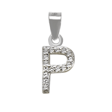 Load image into Gallery viewer, Sterling Silver Small Initial &quot;P&quot; CZ Rhodium Pendant