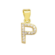 Load image into Gallery viewer, Sterling Silver Small Initial &#39;P&#39; CZ Gold Plated Pendant