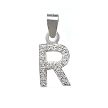 Load image into Gallery viewer, Sterling Silver Small Initial &quot;R&quot; CZ Rhodium Pendant