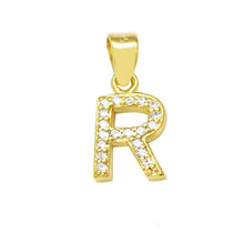 Load image into Gallery viewer, Sterling Silver Small Initial &#39;R&#39; CZ Gold Plated Pendant