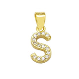 Sterling Silver Small Initial 'S' CZ Gold Plated Pendant