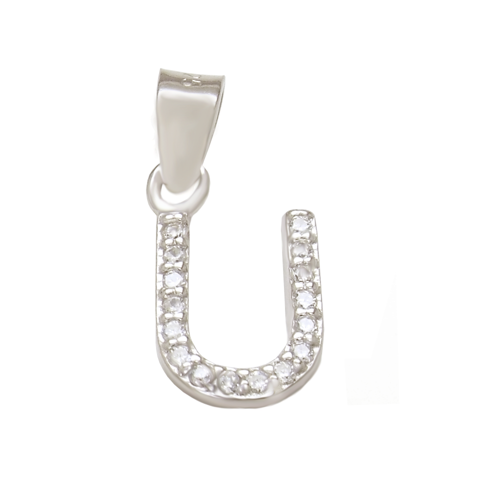 Sterling Silver Small Initial 'U' CZ Pendant