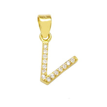 Load image into Gallery viewer, Sterling Silver Small Initial &#39;V&#39; CZ Gold Plated Pendant