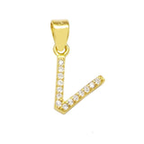 Sterling Silver Small Initial 'V' CZ Gold Plated Pendant