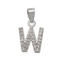 Load image into Gallery viewer, Sterling Silver Small Initial &quot;W&quot; CZ Rhodium Pendant