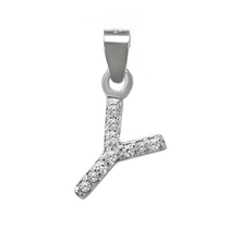 Load image into Gallery viewer, Sterling Silver Small Initial &quot;Y&quot; CZ Rhodium Pendant