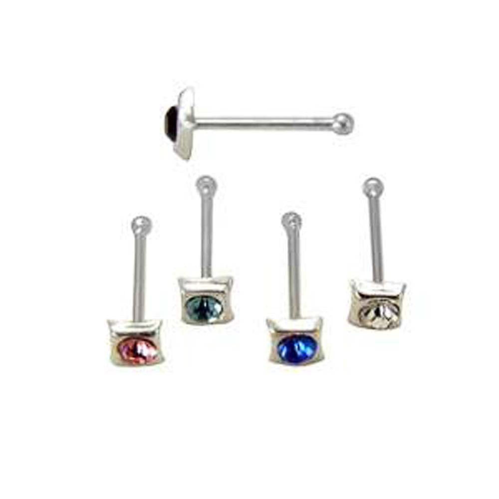 Sterling Silver Assorted Color Square Nose Stud 1.8mm With Ball End