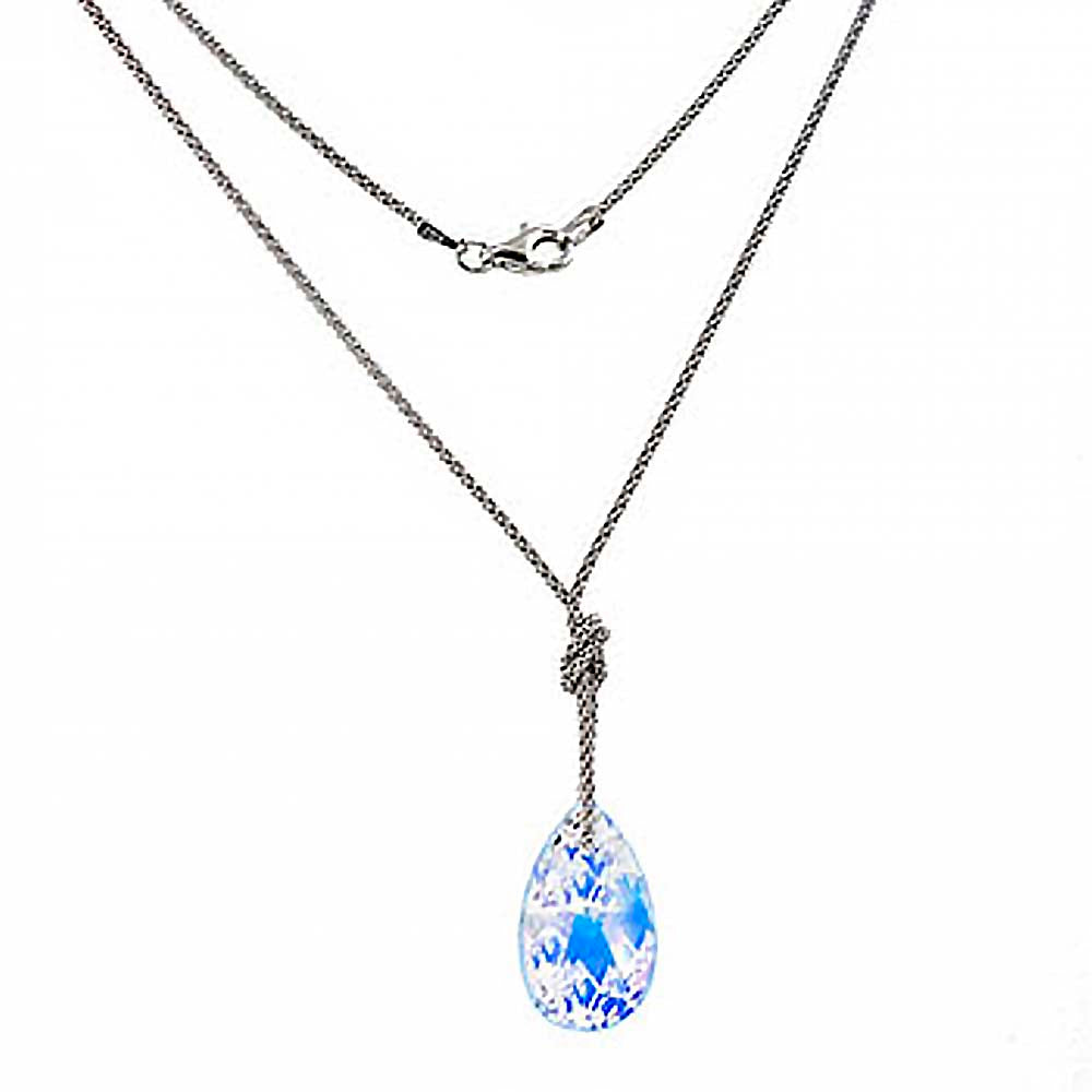 Italian Sterling Silver Rhodium Plated Popcorn Chain White AB Crystal Swarovski Necklace with Lobster Claw Clasp Closure