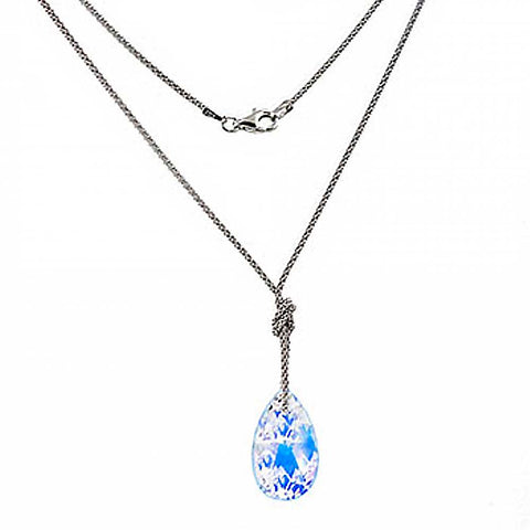 Italian Sterling Silver Rhodium Plated Popcorn Chain White AB Crystal Swarovski Necklace with Lobster Claw Clasp Closure