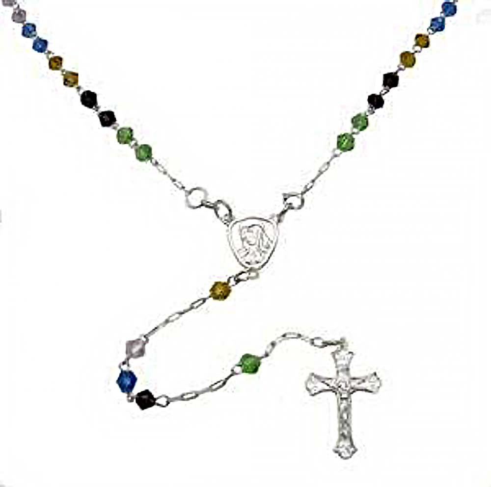 4MM Sterling Silver Multi Color Crystal Rosary NecklaceAnd Weight 9.6gramsAnd Length 20inchesAnd Width 4mm