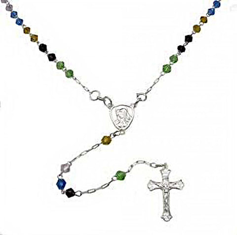 4MM Sterling Silver Multi Color Crystal Rosary NecklaceAnd Weight 9.6gramsAnd Length 20inchesAnd Width 4mm