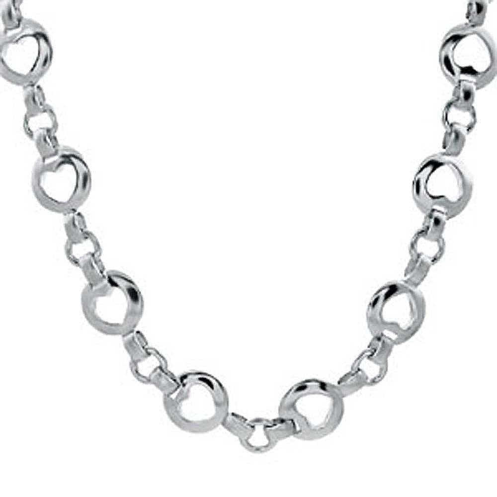 Sterling Silver Rhodium Finished Floating Heart Shape Chain Necklace with Necklace Length of 16  and Gauge Width of 15MM