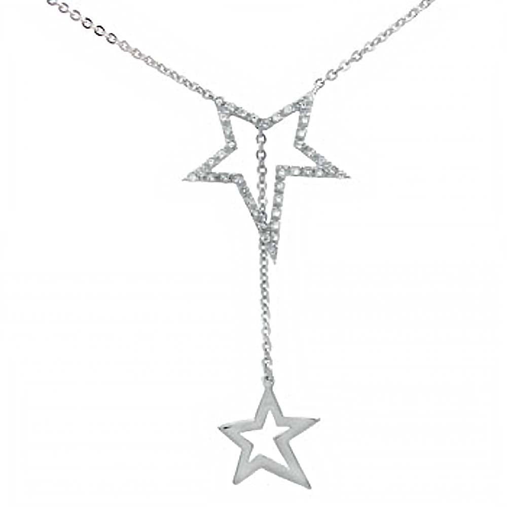 Sterling Silver White Topaz Double Star Necklace with Chain Length of 18