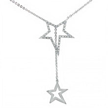 Load image into Gallery viewer, Sterling Silver White Topaz Double Star Necklace with Chain Length of 18