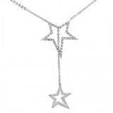 Sterling Silver White Topaz Double Star Necklace with Chain Length of 18