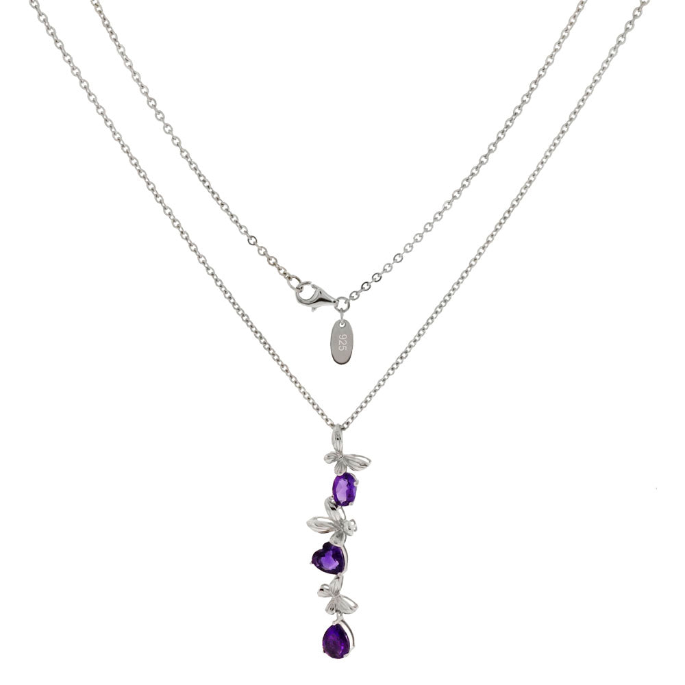 Sterling Silver Rolo Chain With Multi Shape Amethyst Pendant Necklace