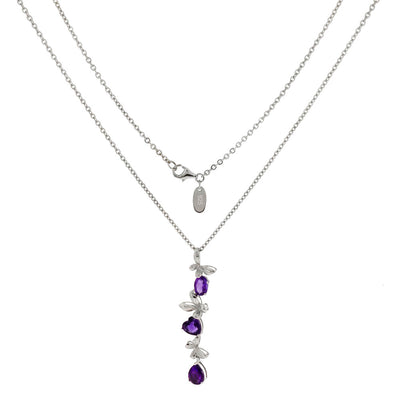 Sterling Silver Rolo Chain With Multi Shape Amethyst Pendant Necklace
