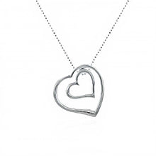 Load image into Gallery viewer, Sterling Silver 18  Diamond Cut 1MM Bead Chain Necklace with Double Floating Heart PendantAnd Pendant Dimension of 25MMx28.58MM