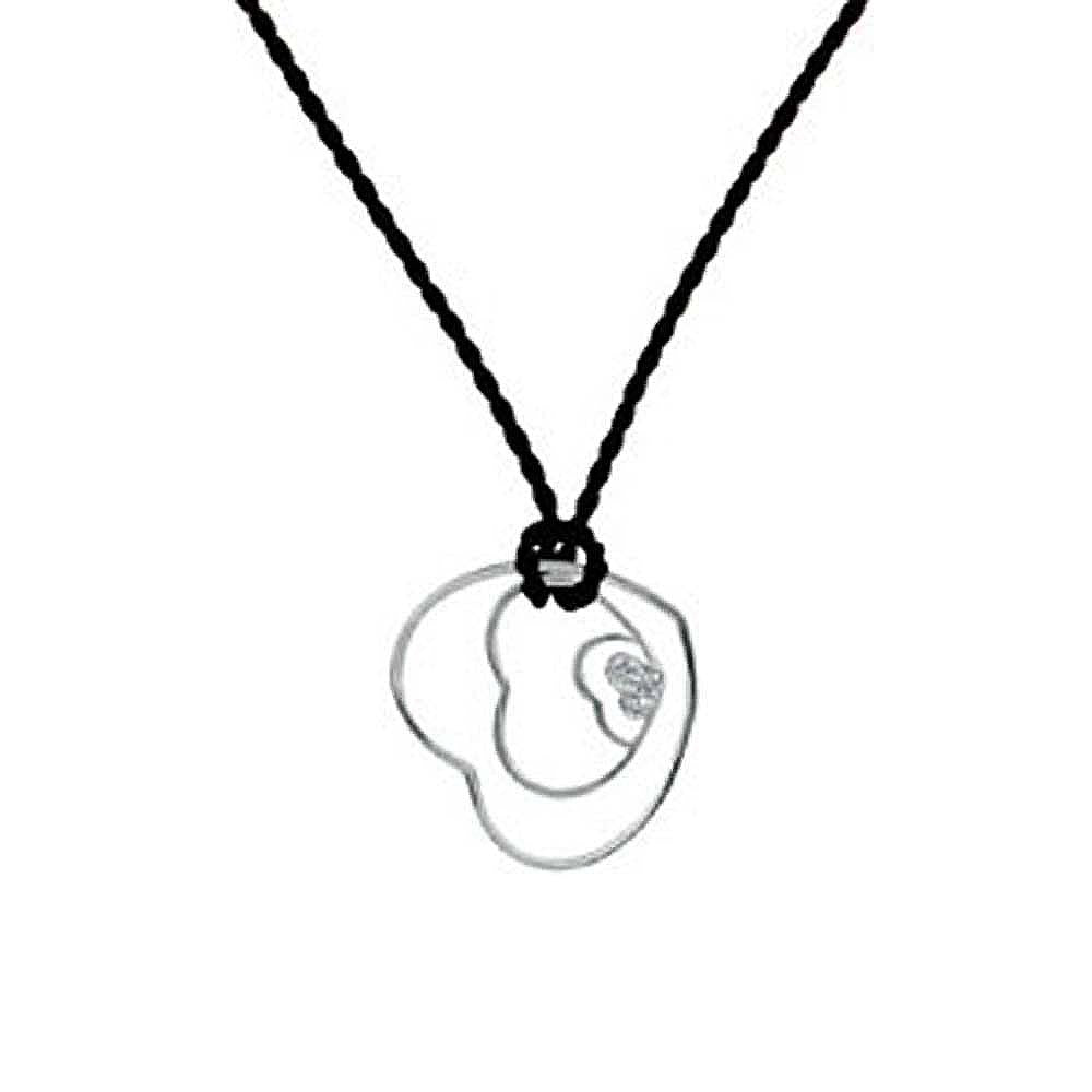 Sterling Silver Polyester Necklace with Rhodium Finished Heart Shape Round Cz PendantAnd Pendant Dimension of 30MMx31.75MM