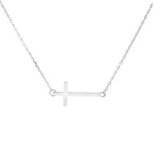 Load image into Gallery viewer, Sterling Silver 1MM Diamond Cut Rolo Chain Necklace with Plain Cross PendantAnd Adjustable Chain Length from 16  to 18  and Pendant Dimension of 12MMx25.4MM