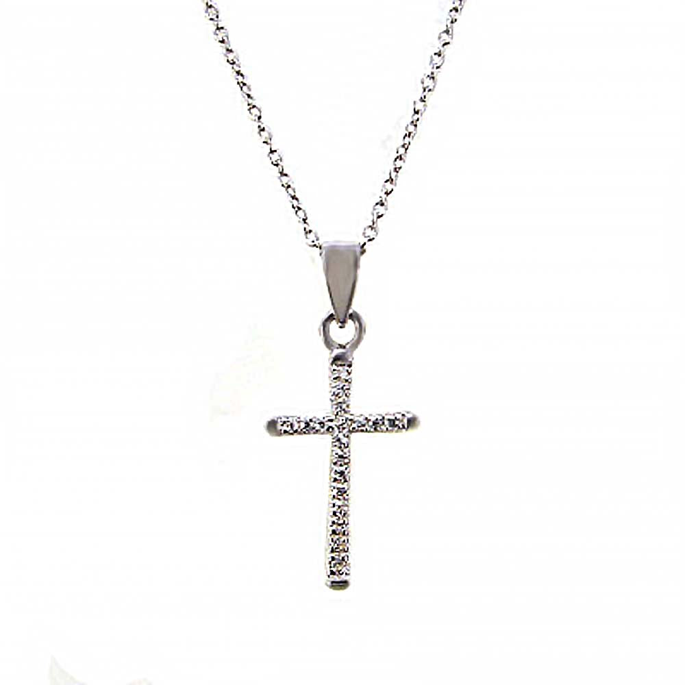 Sterling Silver 16  Cable Chain Necklace with Cz Small Cross PendantAnd Pendant Dimension of 11MMx25.4MM