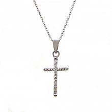 Load image into Gallery viewer, Sterling Silver 16  Cable Chain Necklace with Cz Small Cross PendantAnd Pendant Dimension of 11MMx25.4MM