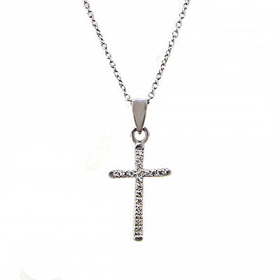 Sterling Silver 16  Cable Chain Necklace with Cz Small Cross PendantAnd Pendant Dimension of 11MMx25.4MM