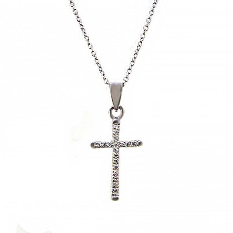 Sterling Silver 16  Cable Chain Necklace with Cz Small Cross PendantAnd Pendant Dimension of 11MMx25.4MM