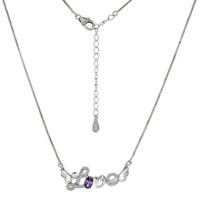 Load image into Gallery viewer, Sterling Silver Cubic Zirconia Amethyst With LOVE Rhodium Necklace