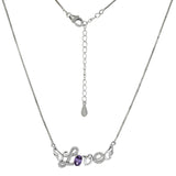 Sterling Silver Cubic Zirconia Amethyst With LOVE Rhodium Necklace