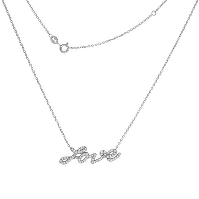 Sterling Silver 17  Rolo Chain Necklace with Love Cz PendantAnd Pendant Width of 34MM and Pedant Height of 11MM