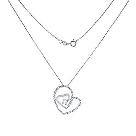 Sterling Silver 18  0.8MM Diamond Cut Snake Chain Necklace with Cz Heart PendantAnd Pendant Dimension of 21MMx22MM