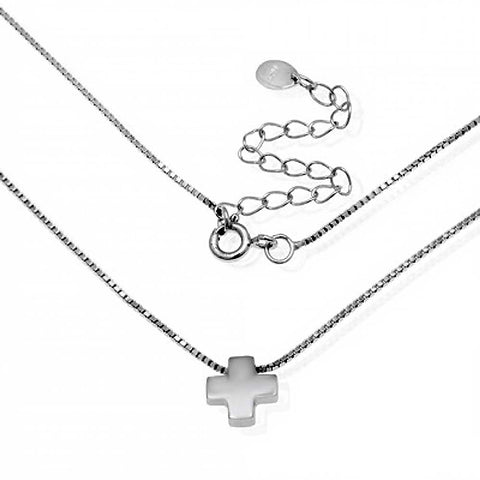Sterling Silver Rhodium Finished 16  0.8MM Box Chain Necklace with German Cross PendantAnd Pendant Dimension of 9MMx7.94MM