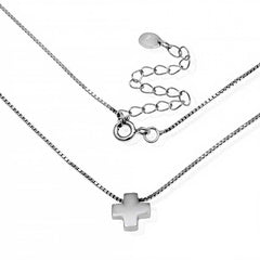 Sterling Silver Rhodium Finished 16  0.8MM Box Chain Necklace with German Cross PendantAnd Pendant Dimension of 9MMx7.94MM