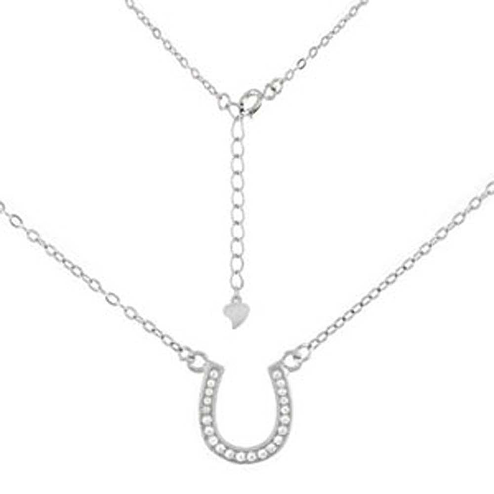 Sterling Silver 0.8MM Flat Rolo Chain Necklace with Cz Horseshoe PendantAnd Pendant Dimension of 11MMX12.7MM and Chain Length is Adjustable from 16  to 17