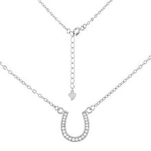 Load image into Gallery viewer, Sterling Silver 0.8MM Flat Rolo Chain Necklace with Cz Horseshoe PendantAnd Pendant Dimension of 11MMX12.7MM and Chain Length is Adjustable from 16  to 17