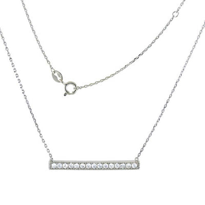 Sterling Silver Cz Bar NecklaceAnd Pendant Dimension of 12MMx25.4MM