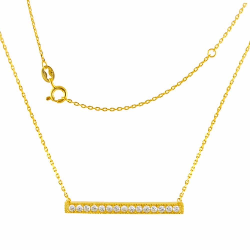 Sterling Silver Gold Plated Chain Necklace with Cz Bar PendantAnd Chain Length of 17