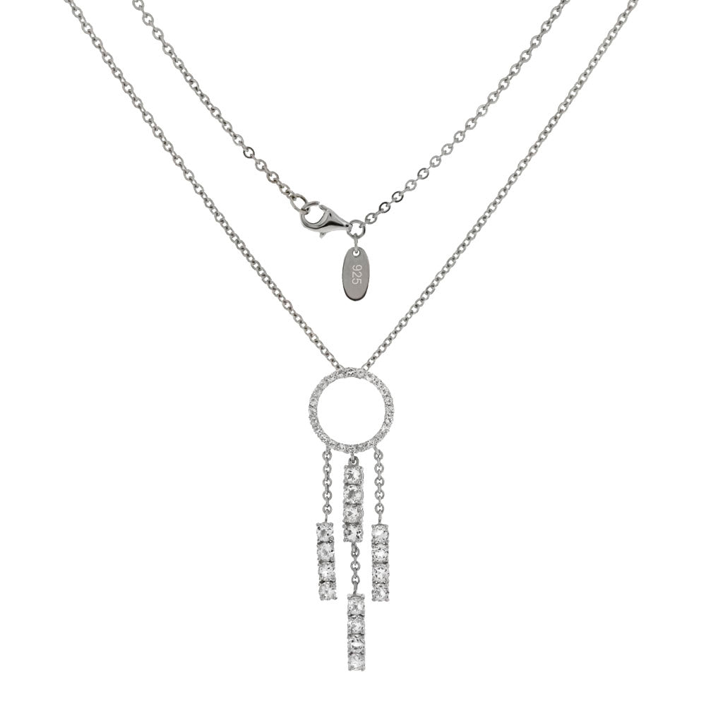 Sterling Silver Chandelier Cubic Zirconia Rhodium Pendant Necklace