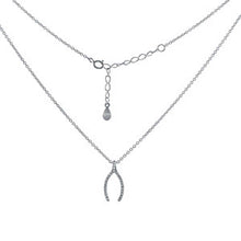Load image into Gallery viewer, Sterling Silver Rhodium Plated Rolo Chain Clear CZ Wishbone Necklace with Chain Extension of 2  AND Springring Clasp Closure