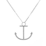 Sterling Silver Diamond Cut Rolo Chain Micro Pave Clear CZ Anchor Necklace with Chain Length of 17.5  up to 18.5  and Pendant Dimensions of 28MMx28.58MMAnd Lobster Clasp