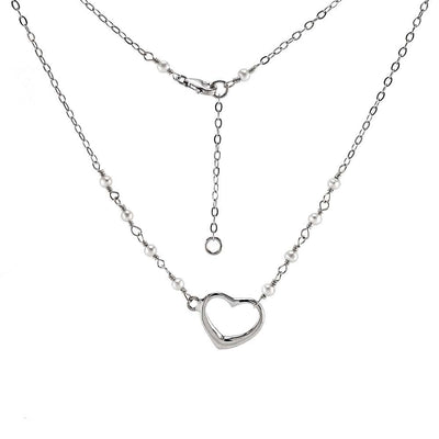 Sterling silver White Pearls with Floating Heart Rhodium Necklace