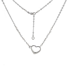Sterling silver White Pearls with Floating Heart Rhodium Necklace