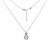 Sterling Silver Diamond Cut Rolo Chain Open Drop Necklace with Clear Round CZ Middle and CZ Paved OutlineAnd Adjustable Chain Length of 16  Plus 2  Extension and Lobster Clasp