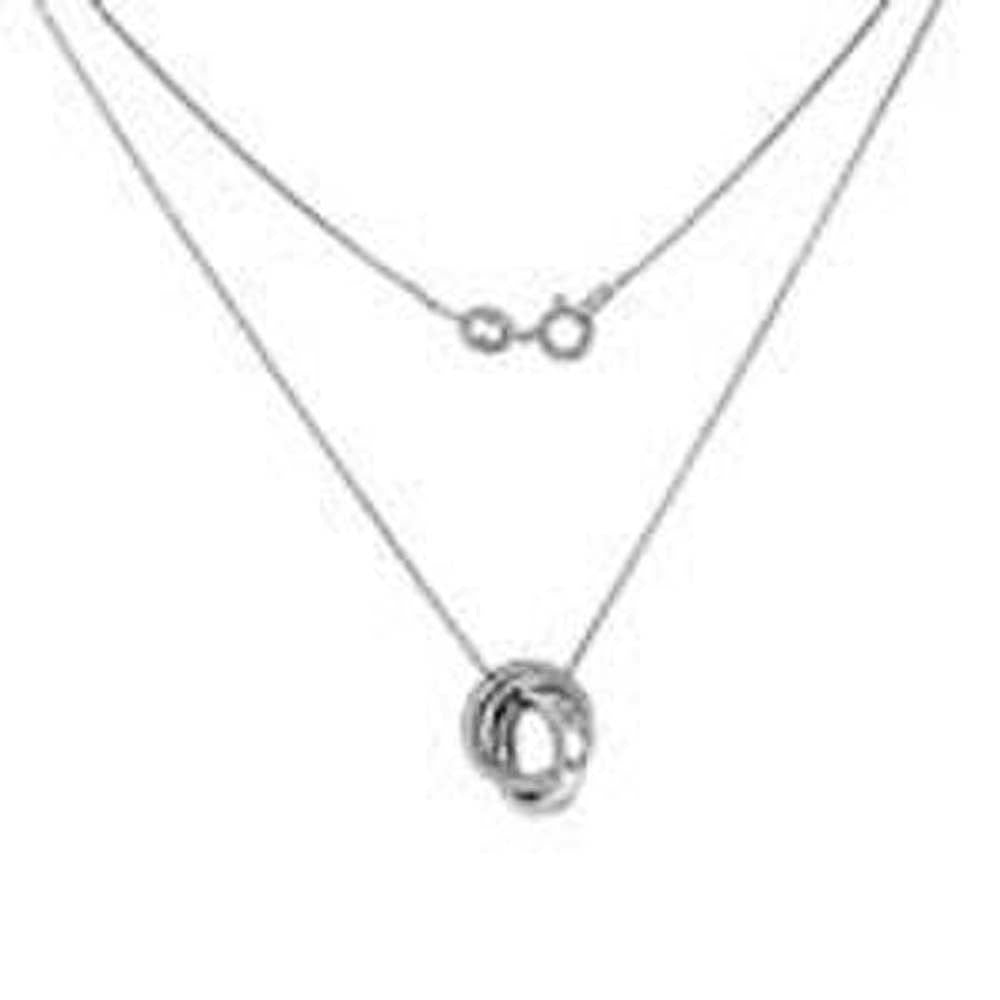 Sterling Silver Rolo Chain With CZ Double Ring Pendant Necklace
