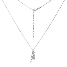 Load image into Gallery viewer, Sterling Silver Diamond Cut Cable Chain With Ballerina CZ Rhodium Necklace