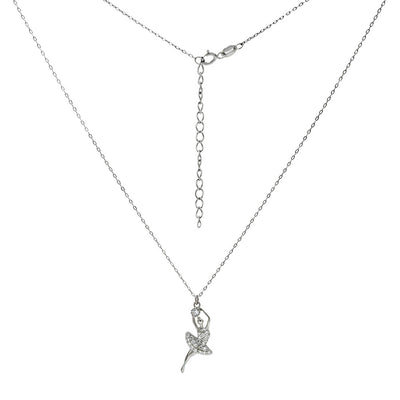 Sterling Silver Diamond Cut Cable Chain With Ballerina CZ Rhodium Necklace