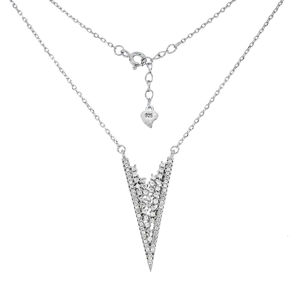 Sterling silver V Shape Pave Cubic Zirconia Necklace