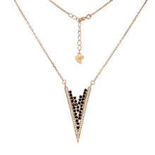 Load image into Gallery viewer, Sterling silver V Shape Black and White CZ W. Rose Gold Plated Necklace